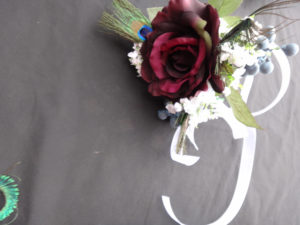Large rose, berry, peacock feather, baby's breath, single stem rose bouquet, small bridesmaid, flower girl, giant rose simple bouquet - Image 2