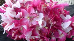 Hot pink orchid and tiger lily cascading bouquet - Image 2