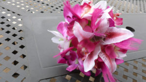 Hot pink orchid and tiger lily cascading bouquet - Image 5