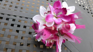 Hot pink orchid and tiger lily cascading bouquet - Image 6
