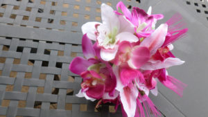 Hot pink orchid and tiger lily cascading bouquet - Image 7
