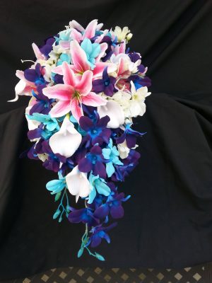 Tiger lily and galaxy orchid bouquet with turquoise accent - Image 4