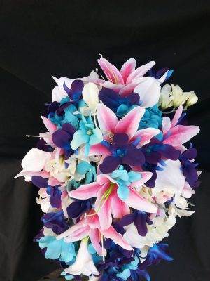Tiger lily and galaxy orchid bouquet with turquoise accent - Image 5