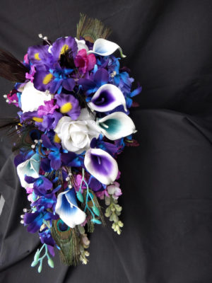 Cascading bouquet, Purple, blue, calla, rose, iris, orchid, galaxy orchid - Image 4