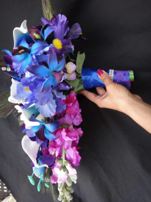 Cascading bouquet, Purple, blue, calla, rose, iris, orchid, galaxy orchid - Image 5