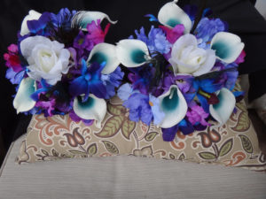 Calla lily, rose, blue iris, orchids, blue and purple bouquet - Image 2