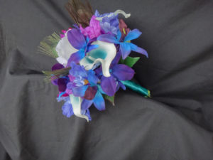 Calla lily, rose, blue iris, orchids, blue and purple bouquet - Image 3
