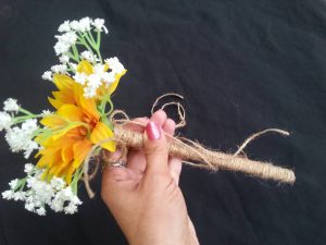 Sunflower, baby's breath flower girl wand, artificial flowers - Image 4
