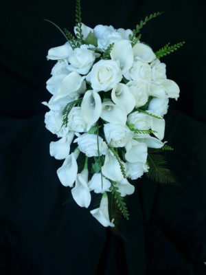 Real touch calla and rose cascading bouquet