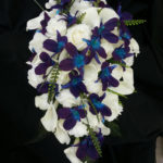 Cascading bouquet with galaxy orchids and calla lilies