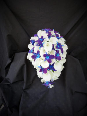 Real touch calla lily, galaxy orchid, purple blue orchid bridal bouquet, teardrop bouquet, island orchid, artificial flowers