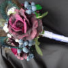 Plum purple bridal bouquet with peacock, berry, blueberry accent, pearl stems, baby's breath, fall bouquet, autumn wedding - Image 6