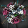 Plum purple bridal bouquet with peacock, berry, blueberry accent, pearl stems, baby's breath, fall bouquet, autumn wedding - Image 2
