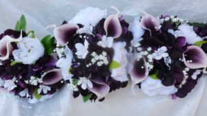 Plum, white, small bouquet, bridesmaid bouquet, purple, picasso calla, peony, hydrangea, baby's breath - Image 3