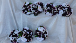 Plum, white, small bouquet, bridesmaid bouquet, purple, picasso calla, peony, hydrangea, baby's breath - Image 4
