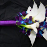 Calla lily and galaxy orchid bouquet
