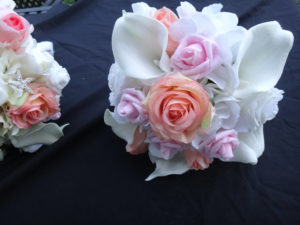 Real touch rose, calla lily,  hydrangea bouquet, light pink, peach, cream and white real touch flower bouquet, artificial bouquet - Image 6
