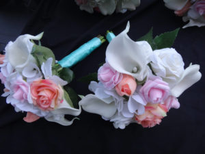 Real touch rose, calla lily,  hydrangea bouquet, light pink, peach, cream and white real touch flower bouquet, artificial bouquet - Image 7