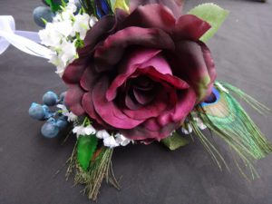 Large rose, berry, peacock feather, baby's breath, single stem rose bouquet, small bridesmaid, flower girl, giant rose simple bouquet - Image 3