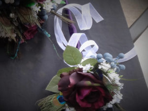 Large rose, berry, peacock feather, baby's breath, single stem rose bouquet, small bridesmaid, flower girl, giant rose simple bouquet