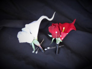 Rose, calla boutonniere, button hole, white, red