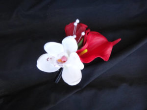 Rose, calla, orchid boutonniere, corsage, button hole, white, red