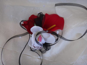 Rose, calla, orchid wrist corsage, wristlet, white, red, tie on corsage - Image 4