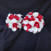 White and red bridesmaid bouquet, Real touch Rose, real touch calla, red fabric orchid teardrop, cascading bouquet, bridal bouquet