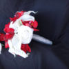 White and red bridesmaid bouquet, Real touch Rose, real touch calla, red fabric orchid teardrop, cascading bouquet, bridal bouquet - Image 2