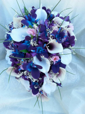 Galaxy orchid bridal bouquet with cherry blossoms - Image 7
