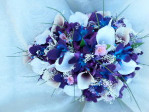 Galaxy orchid bridal bouquet with cherry blossoms - Image 8