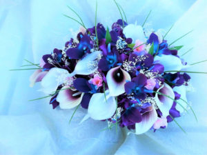 Galaxy orchid bridal bouquet with cherry blossoms - Image 10