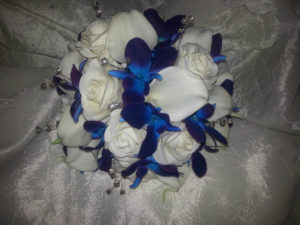 Purple blue orcid, galaxy orchid, ivory, white real touch rose, white calla lily bridal bouquet, bride bouquet, island orchid, - Image 7