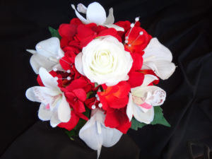 Red, white rose, calla, hydrangea bouquet, small bouquet, bridesmaid bouquet