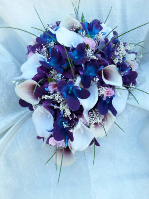 Galaxy orchid bridal bouquet with cherry blossoms - Image 3
