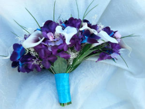 Galaxy orchid bridal bouquet with cherry blossoms - Image 6