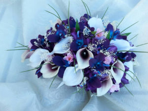 Galaxy orchid bridal bouquet with cherry blossoms - Image 5