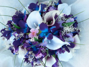 Galaxy orchid bridal bouquet with cherry blossoms - Image 9