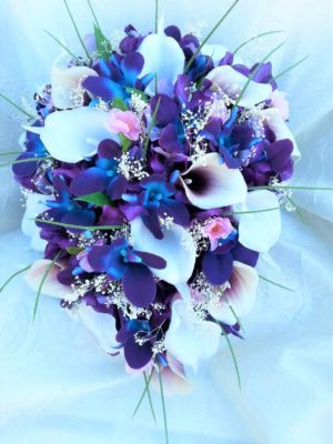 Galaxy orchid bridal bouquet with cherry blossoms - Image 2