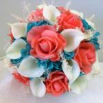 Coral and turquoise bouquet