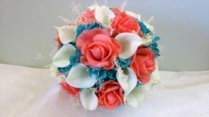 Coral and turquoise bouquet