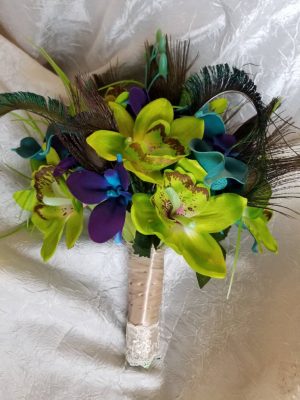 Teal and green bridal bouquet with galaxy orchids - Image 3