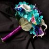 Turquoise galaxy orchid bridesmaids bouquet, small bouquet, cherry blossoms , real touch callas, turquoise hydrangeas, picasso callas - Image 5
