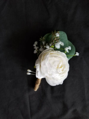 Eucalyptus, ranuncluc boutonniere, baby's breath, artificial eucalyptus botton hole, faux flower boutonniere, ranuncluc bouotnniere - Image 5