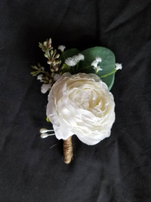 Eucalyptus, ranuncluc boutonniere, baby's breath, artificial eucalyptus botton hole, faux flower boutonniere, ranuncluc bouotnniere - Image 2