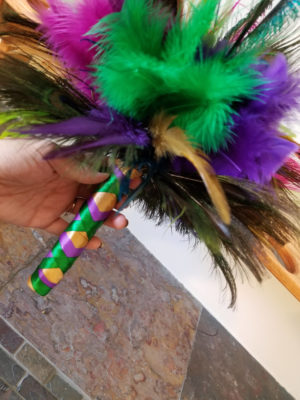 Peacock bridal bouquet, accented with rhinestones, floral feather bouquet, purple, fuchsia, lime, green, gold - Image 3