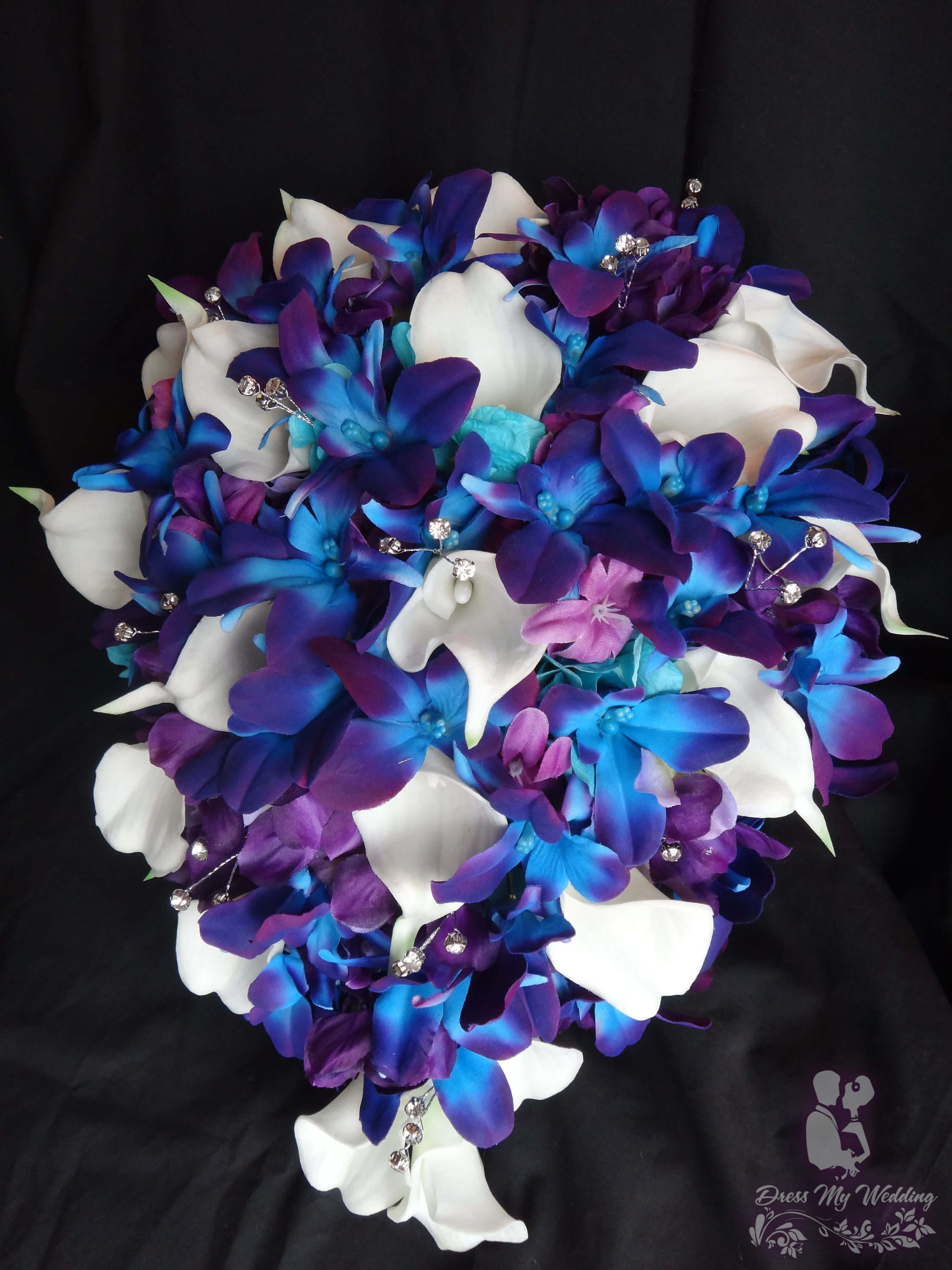 Dress My Wedding Blue Galaxy Orchid Teardrop Bouquet