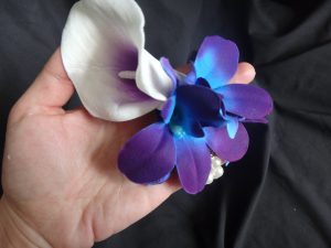Galaxy orchid, real touch calla lily wrist corsage, purple blue orchid, artificial flowers, wrist corsages - Image 3