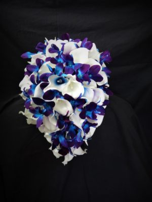 Real touch calla lily, galaxy orchid, purple blue orchid bridal bouquet, teardrop bouquet, island orchid, artificial flowers