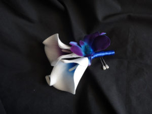 Calla lily, galaxy orchid boutonniere, corsage, real touch calla lilies